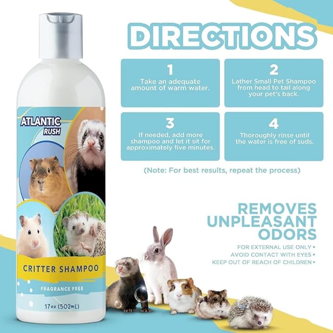 Critter Shampoo for Small Pets - 17 oz Small Animal Fragrance & Detergent Free Shampoo - Sensitive Skin Shampoo for Ferrets, Guinea Pigs, Rabbits, Hedgehogs, Hamsters & Sugar Gliders (Unscented)