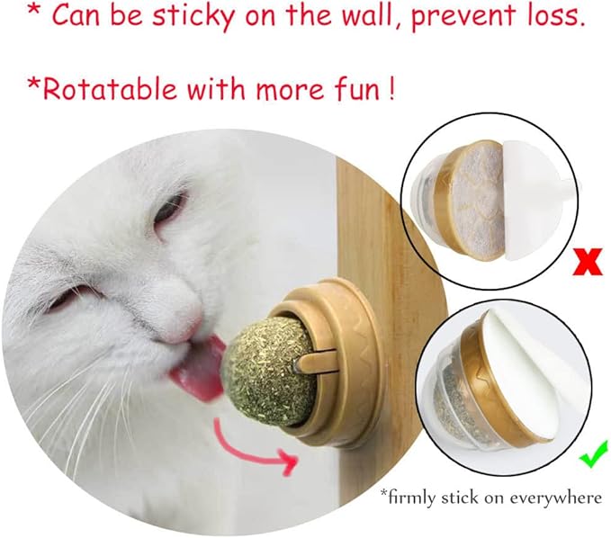 Oncpcare 4 Pack Catnip Balls, Natural Mint Leaf Catnip Ball for Cats Wall Cat Nip Cat Treats Magic Toy for Kitten Kitty Playing Chewing