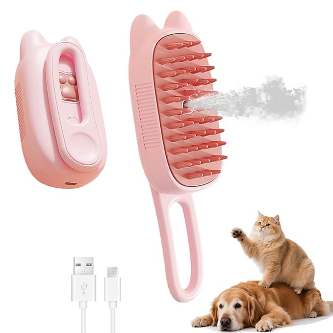 4 in 1 Cat Steam Brush Rechargeable Anti-Static Pet Spray Hair Removal Comb for Shedding and Grooming Multi-functional Pet Massage Brushes for Cats Dogs Small Animals
