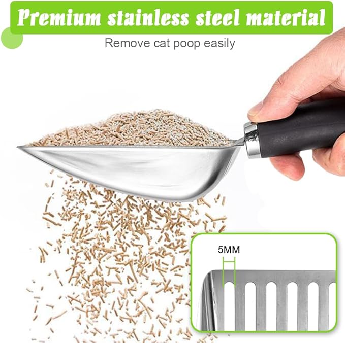 Cat Litter Scoop - Stainless Steel Metal Cat Litter Scoop-Sturdy Mesh Scooper - Mesh Shovel-Easy to Clean - Suitable for Cat Litter Box - Light Black