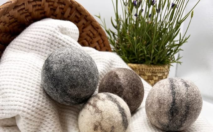 Fluff Ewes Wool Dryer Balls 6 Pack Premium New Zealand Wool Laundry Balls for Dryer, No Static Dryer Balls Laundry Reusable Cute, XL Wool Dryer Balls Cute, Baby Dryer Balls for Dryers - Marble