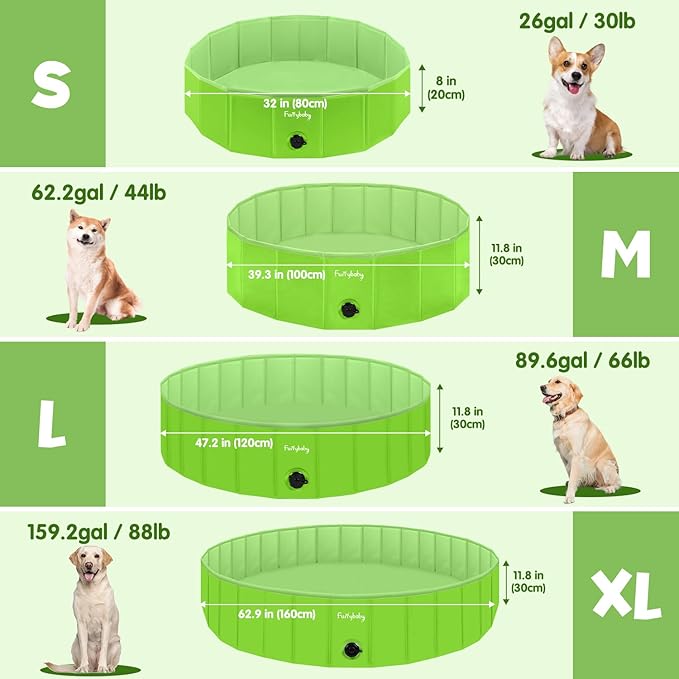 Furrybaby Dog Pool, Foldable Dog Pools for Large Dogs Portable Kiddie Pool Pet Doggie Wading Swimming PoolGreen 39''Indoor and Outdoor