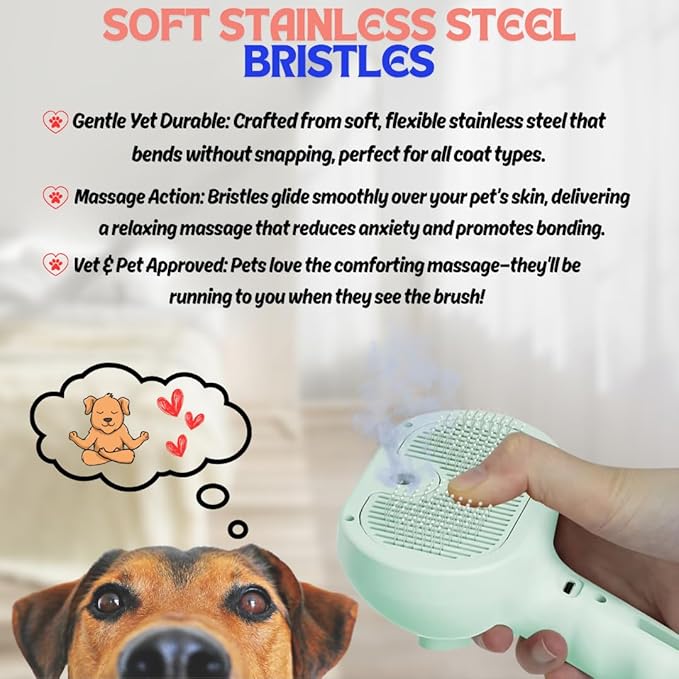 Pet Steam Brush for Cats Dogs, 3-in-1 Cat Grooming Tool with Water Spray and Quick Hair Release Button, Hair Removal Comb for Shedding, Steamy Brush (White)