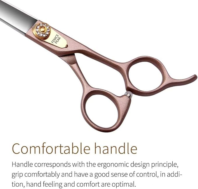 Fenice Peak 7'' Dog Straight Scissors for Grooming 440C Stainless Steel Rose Gold Professional Pet Trimming Scissors Sharp Blades Cutting for Dogs and Cats Shears