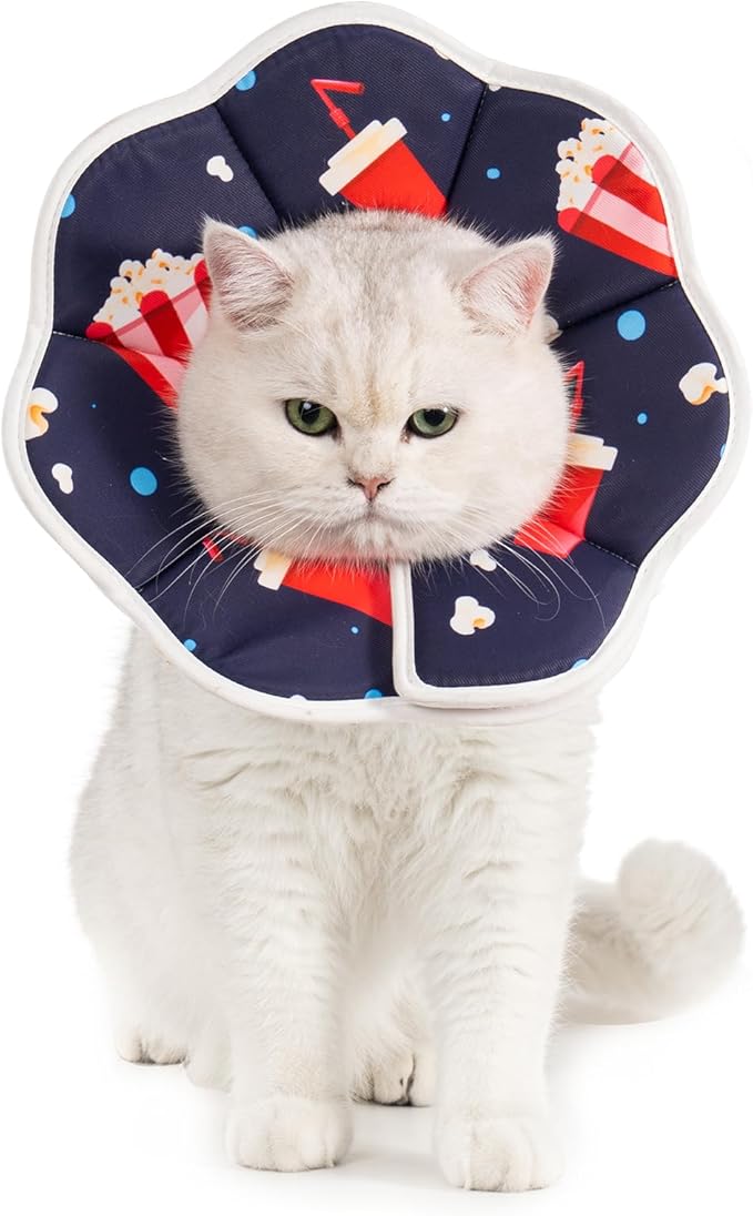 Avont Soft Cat Recovery Cone Collar, Adjustable Lightweight Kitten E-Collar for Small Dogs, Comfortable Neck Donut Stop Licking Scratching After Surgery -Popcorn(M)