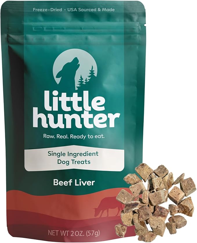 Little Hunter Freeze Dried Dog Treats - Beef Liver - Raw Single Ingredient Beef Liver Dog Treats for Snacks, Training, Dog Food Toppers - All Natural, Healthy Dog & Puppy Treats, 2 oz