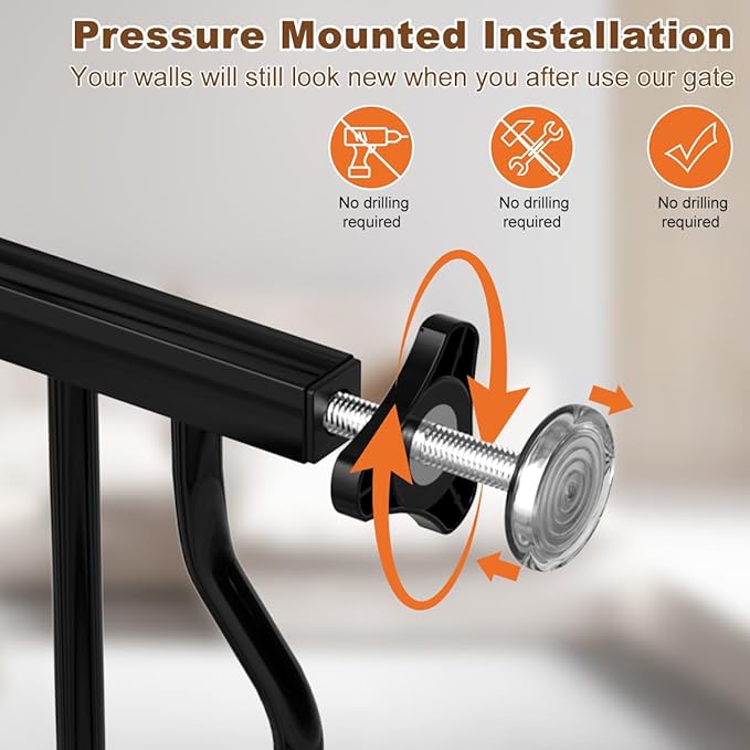 67.3-81.1" Extra Wide Baby Gate for Stairs No Drilling, 30" Tall Auto Close Press Mounted Baby Gate for Doorways, Adjustable Width Walk Through Long Gates for Kids or Pets, Black