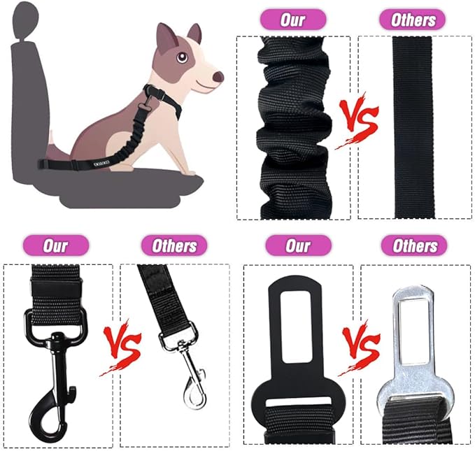 COOYOO Dog Seat Belt, Durability Retractable Dog Car Harness Adjustable Dog Seat Belt for Vehicle Nylon Pet Safety Seat Belts Heavy Duty & Elastic