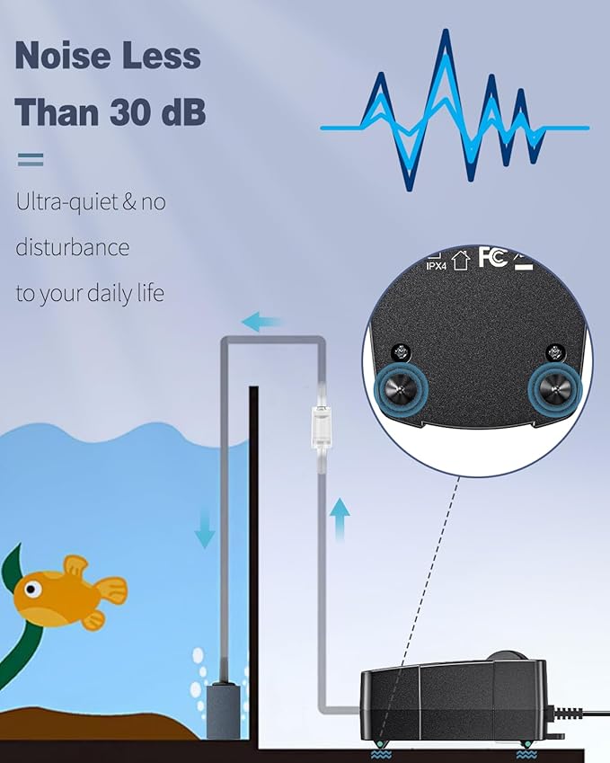 Pawfly Aquarium Air Pump Oxygen Pump for 10-200 Gallon Fish Tanks Buckets Dual Outlet Adjustable Ultra Quiet Aerator Pump with Accessories