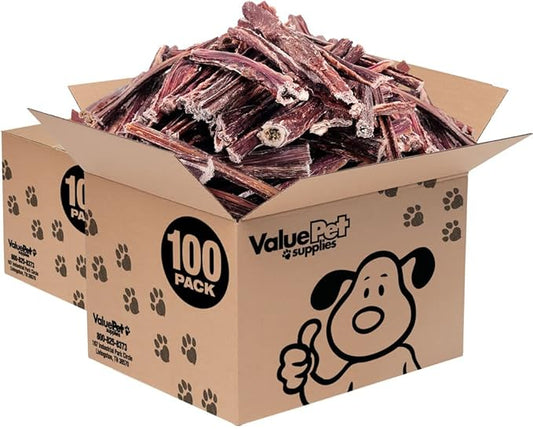 ValueBull Beef Jerky Gullet Sticks, Premium Dog Chews, 6 Inch, 200 Count Bulk Pack - Natural Collagen, Glucosamine & Chondroitin for Joint Health, Single-Ingredient Beef Esophagus