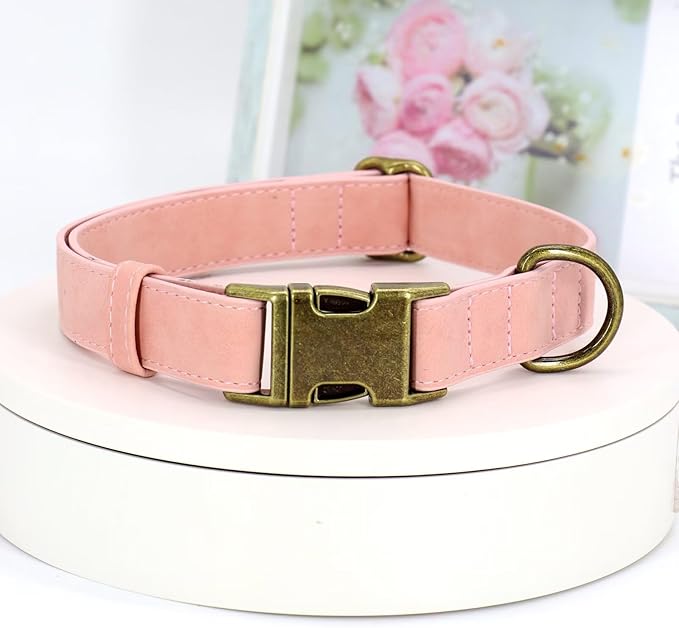 Didog Soft PU Leather Dog Collar, Stylish Quick Released Dog Collars for Small Dogs, Easy Clean Adjustable Pet Collar for Daily Walking, Pink, S Fit 10-16" Neck