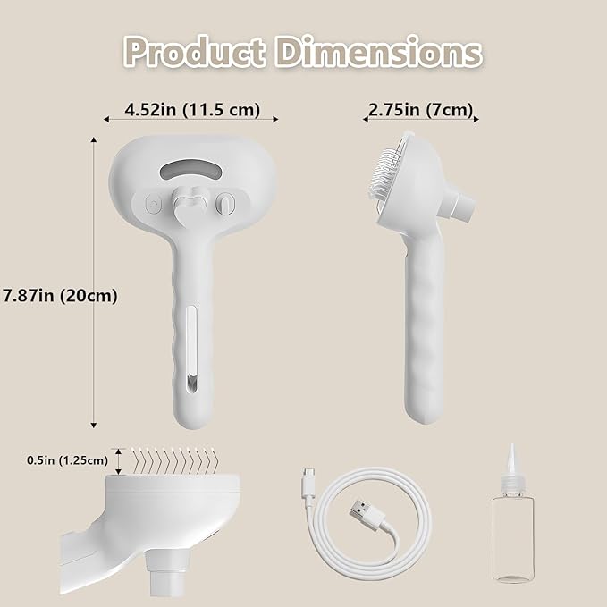 ‌3-in-1 Pet Steam Brush with Self-Cleaning & Cool Mist‌ – Portable Grooming Tool for Cats & Dogs, Long-Lasting Shedding Control & Detangling, Refillable Water Tank & Fast Charging