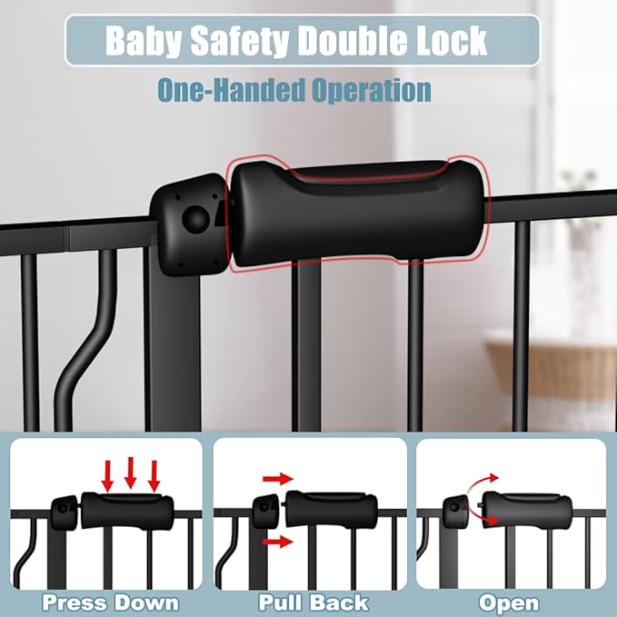 Extra Wide Baby Gate Black 62-67 Inch Wide Pressure Mounted Auto Close Child Safety Gate Long Dog Gate for House Doorways