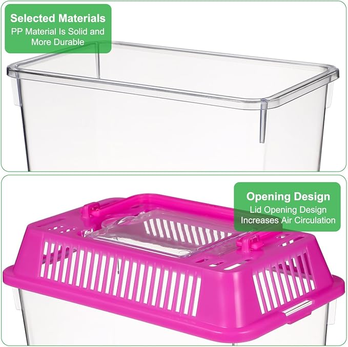 HANABASS Mini Fish Tank with Lid, Handheld Transparent Fish Box, Plastic Small Transparent Aquarium with Handle, Turtle Tortoise Habitat Tank, 5.9x4.3x3.7 Inches