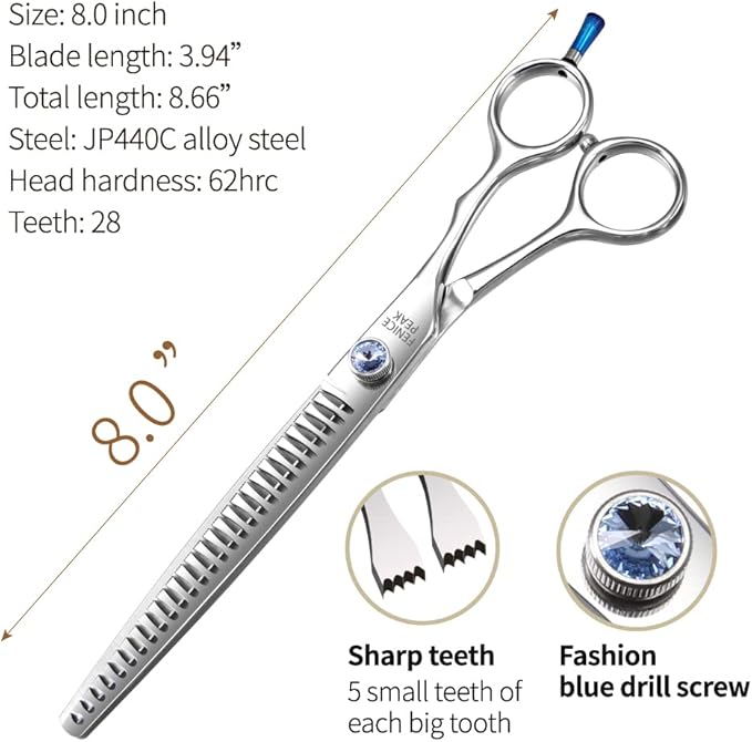 Fenice Professional 7/7.5/8 Pet Grooming Scissors Thinning Cutting Shears for Dog s/Cats Thinning Rate:70-80%(8.0 inch)