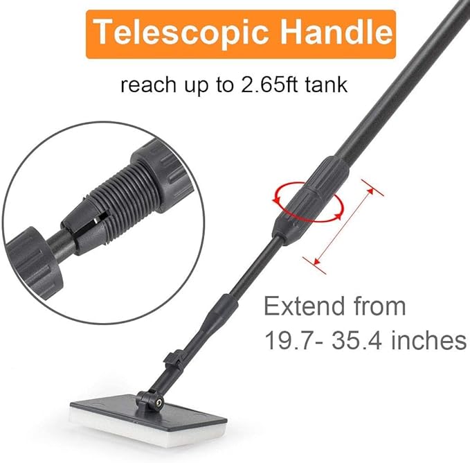 hygger Carbon Fiber 6 in 1 Aquarium Cleaning Tool Kit Al-gae Scraper Scrubber Pad Sponge Telescopic Handle Fish Tank Brush Cleaner Set for Saltwater Freshwater