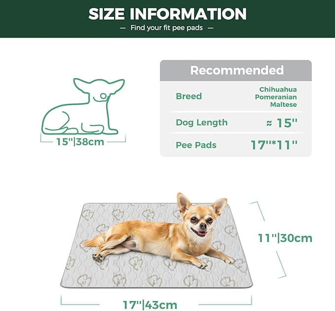 FXW Washable Pee Pads for Dogs, Puppy Pads with Super Absorbent, Specifically Designed for 18inch Cages, 17" × 11" Rectangle, Khaki, 4 Packs