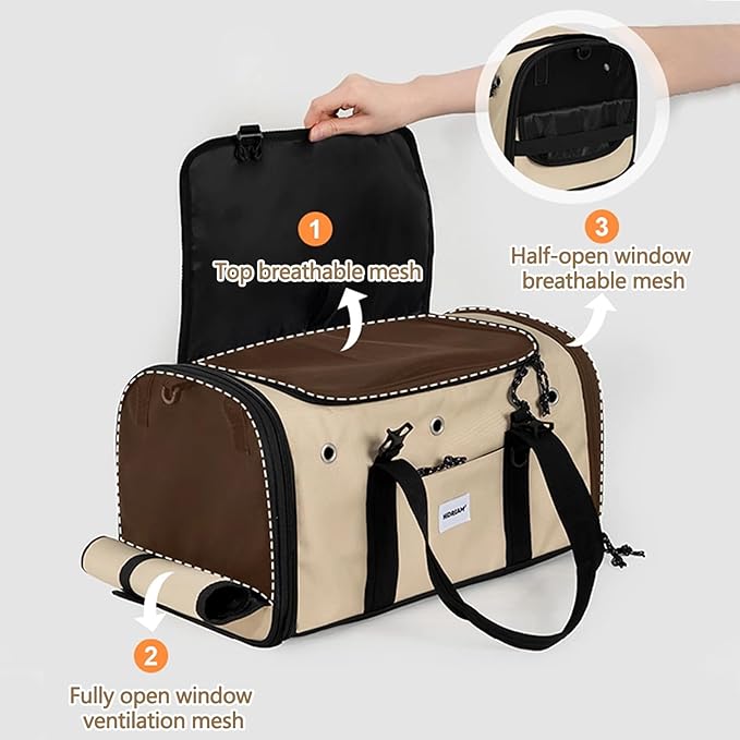 Pet Carrier Bag, Foldable Cat Bag Airline Approved, Soft-Sided Cat Travel Bag, Washable Dog Carrier Privacy Protection for Home Outdoor Travel(S, Brown)