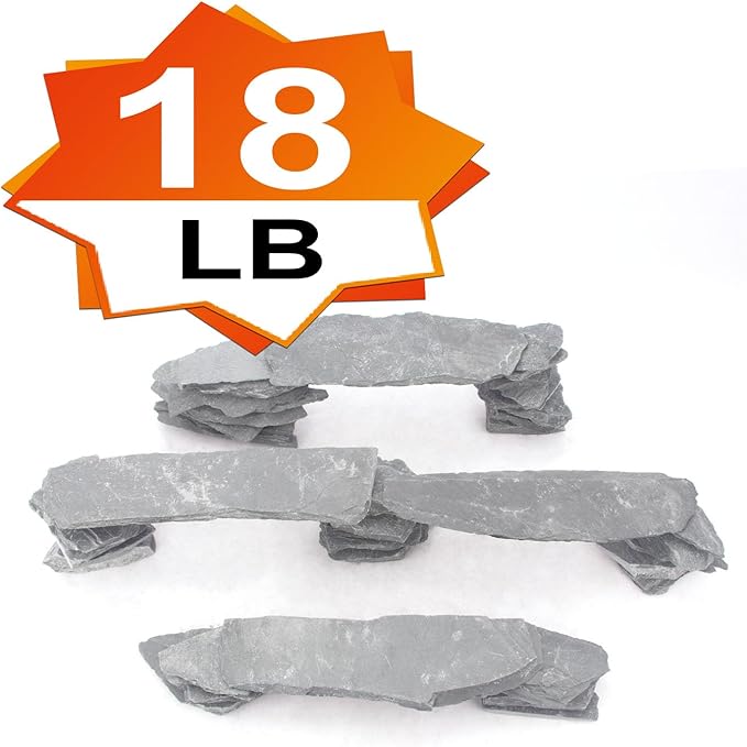 CFKJ [18 Pounds] Natural Slate Stone Rocks, Mix of Rocks About 2 to 5 inches and 4 Piece 8 inches Slate Stone Rocks for Aquascaping, Aquariums, Terrariums, Amphibian Enclosures
