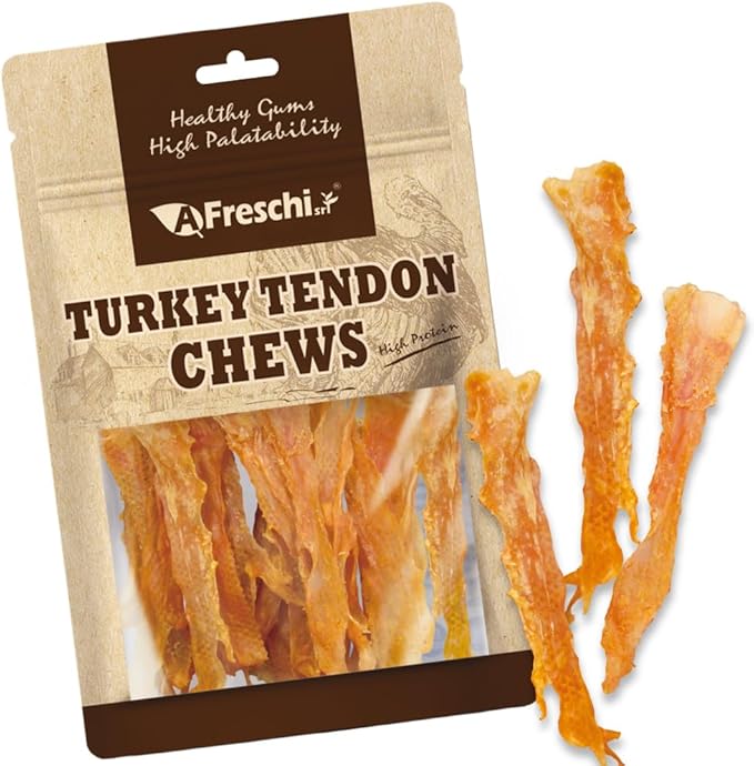 Afreschi Turkey Tendon Flake 3.5 oz, USA-Sourced Turkey Tendon, Dog Treats for Classic Series, All Natural Human Grade Dog Treat, Suitable for Training chew, Rawhide Alternative