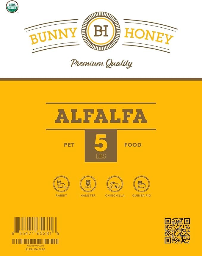 Bunny Honey Organic Alfalfa Hay for Guinea Pigs 12 lb Dim wt/5 lb High-Protein & Calcium, Supports Growth & Dental Health, Fresh & Nutritious
