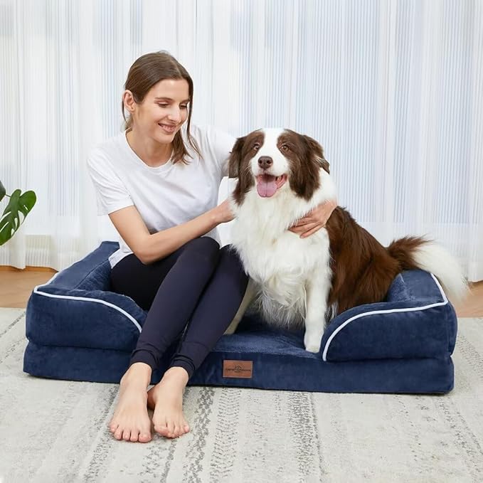 Comfort Expression Extra Large Dog Beds, Waterproof Orthopedic Foam Dog Beds, XL Dogs Bed with Bolster, Washable Dogs Sofa Pet Bed with Removable Cover & Non-Slip Bottom(X-Large,Navy Blue)