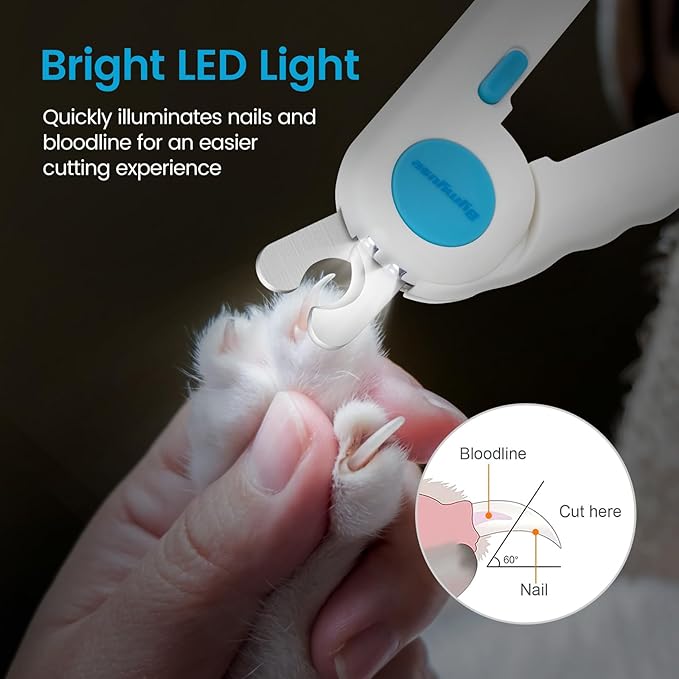 Cat Dog Pet Nail Clippers with Light, Llluminates Cat Dog Nails or Bloodline,Safety Pet Nail Clipper for Dogs, Cats, Rabbits Sharp No Nail Splitting