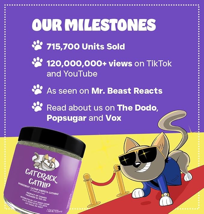 Cat Crack Organic Catnip, 100% Natural Cat Nips Organic Blend That Energizes and Excites Cats, Used for Cat Play, Training, & New Catnip Toys (4 Cups)