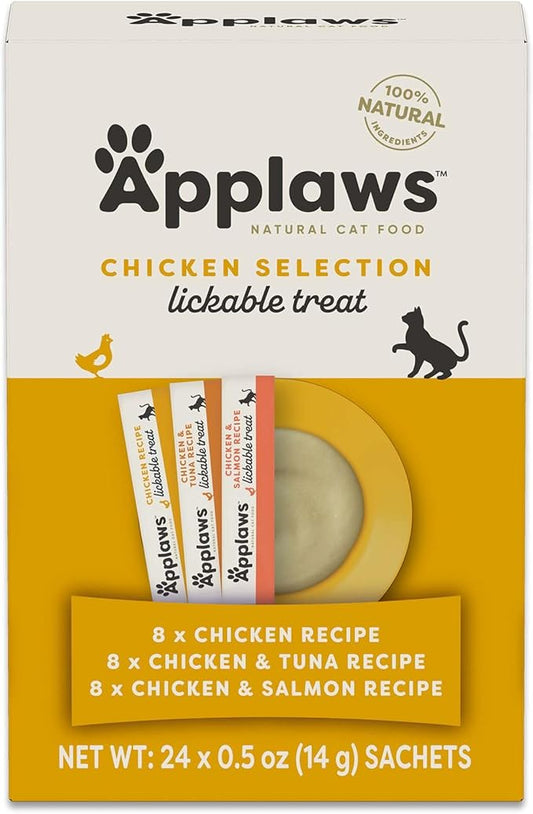 Applaws Lickable Cat Treats, Natural Grain-Free Purée, Limited Ingredient, Chicken Squeeze Up Cat Treats (24 x 0.25 oz Sachets)