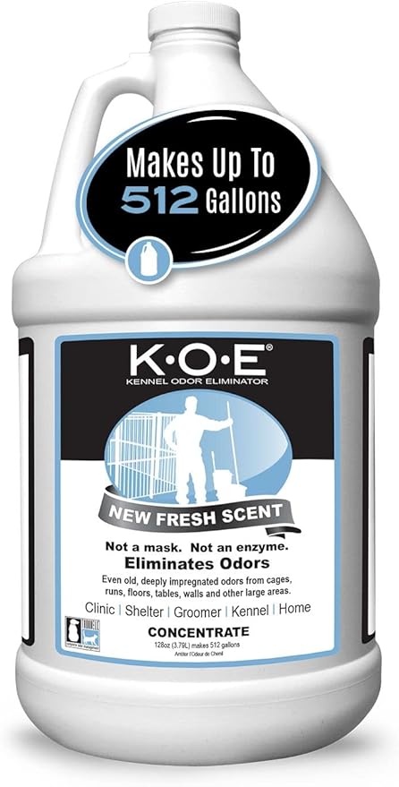 K.O.E. Fresh Scent Odor Eliminator Concentrate for Kennels, Cages, Floors & More - Non-Enzymatic Pet Odor Solution for Home & Dog Kennel - Home & Pet Supplies (1 Gal)