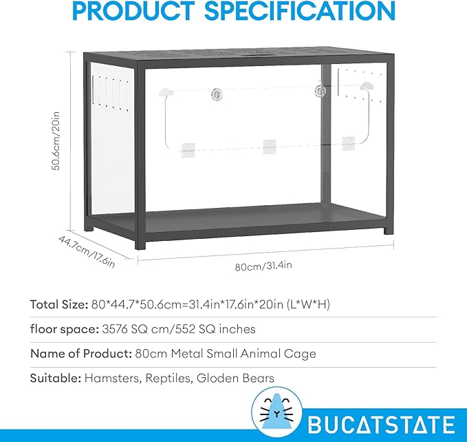 BUCATSTATE Hamster Cage Metal 2.0 - Small Animal Habitats Large Stackable with Top Access Easy Assemble 31.4L*17.6W*20H Inches Dwarf Syrian Hamster House for Guinea Pig, Gerbil (552sq inch Black)