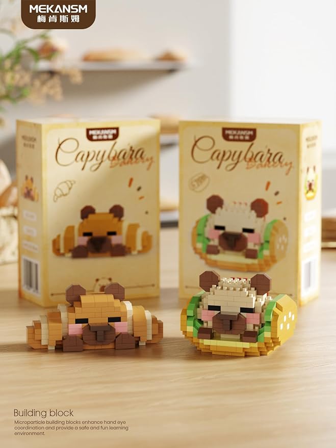 6 Set Cute Capybara Baking Bread Series Mini Building Toy Kawaii Animals Set Micro Adorable Pet Buildings Small Bricks Gifts Toys