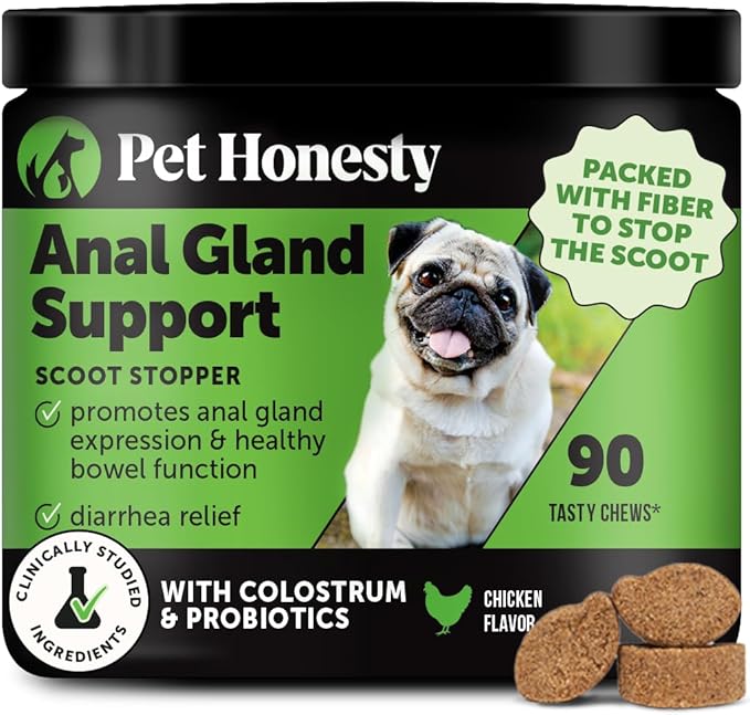 Dog Scoot Stopper - Complete Anal Gland Support with Fiber, Prebiotics & Probiotics - No Scoot for Dogs (90 ct)
