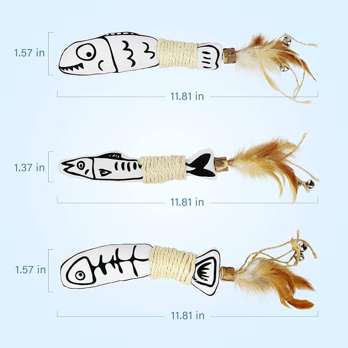 Snowlove 3-Pack Cute Catnip Feather Toys with Silvervine Rope & Bells