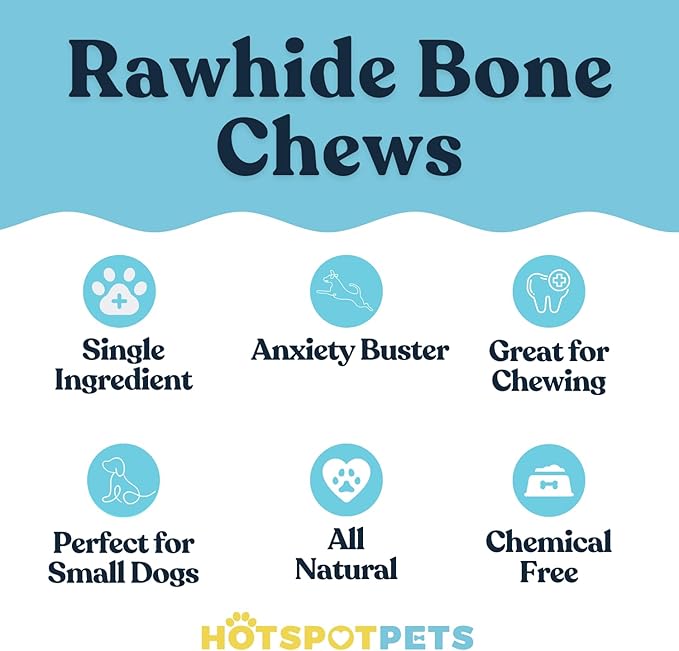 hotspot pets 4-5 Inch Rawhide Dog Chew Bones - Made from Grass Fed Brazilian Cows - Great for Dental & Oral Care -for Medium Chewers (30 Pack)