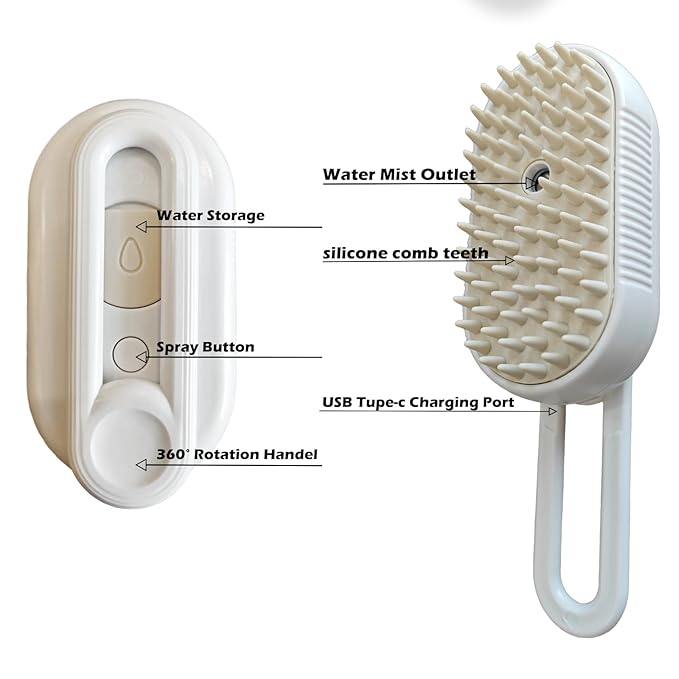 Cat Steam Brush for Shedding, Steam Brushes for Indoor Cats, 4 In 1 Rechargeable Cat Grooming Brush,Anti-Static, Massage, Cleaning, Shedding & Combing