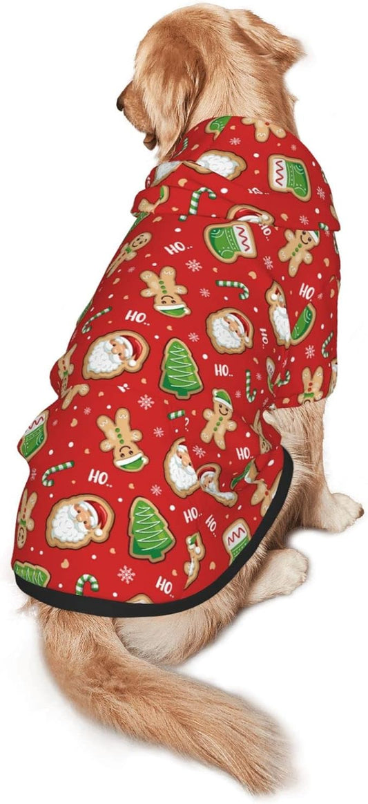 Santa Claus with Gingerbread Man Hoodie,Christmas Cosplay Dog Clothes with Pocket and Hat Winter Clothes Sweaters XXX-Large