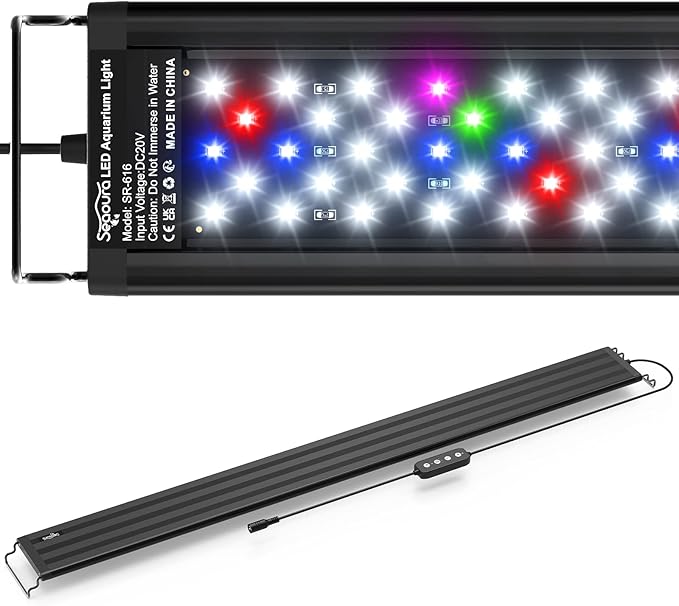 Led Aquarium Light for Plants-Full Spectrum Fish Tank Light with Timer Auto On/Off, 36-42 Inch, Adjustable Brightness, White Blue Red Green Pink LEDs with Extendable Brackets for Freshwater