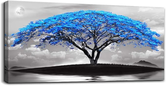 canvas wall art for living room bathroom Wall Decor Black and white landscape Blue tree moon painting to Hang Home Decorations for office bedroom kitchen Works canvas Prints pictures 20" x 40"inch