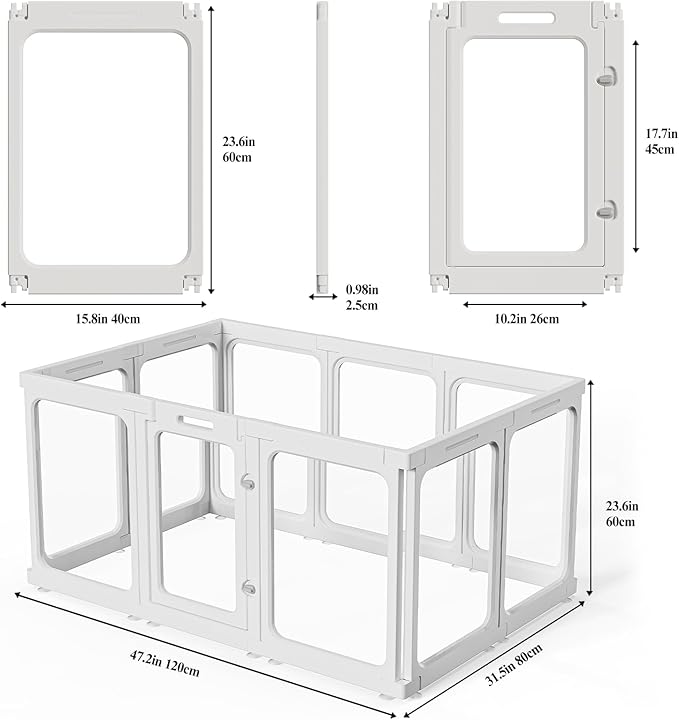 Clear Acrylic Dog Playpen with Door, for Puppy Cat Rabbit Transparent Pet Pen, Dog Playpen Indoor, Dog Fence, Easy Assemble & Cleaning Dog Pen for Small & Medium Dogs (23.6“ Height, 10PCS)