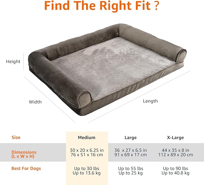 Amazon Basics Dog Bed with Cooling Gel Memory Foam, Pressure-Relief Support for Dogs up to 30lbs, Non-Slip Bottom, Machine Washable Cover, Medium Sized (30" x 20"), Brown