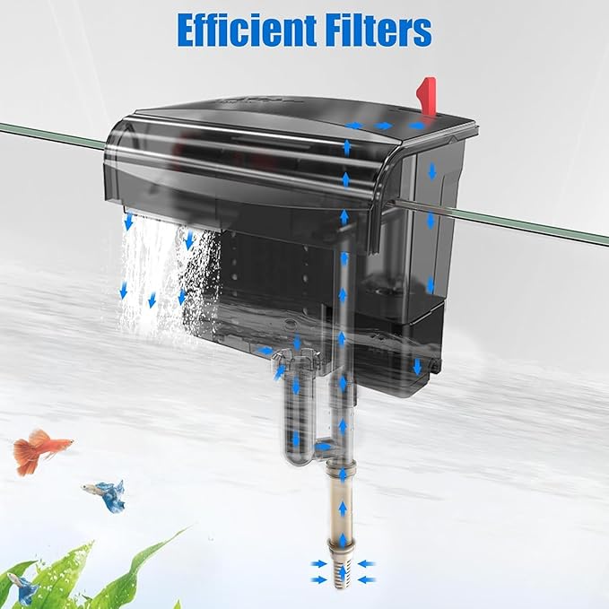 AQQA Aquarium Filter 10-30 Gallon Fish Tank Filters with Bio-Wheel Power, Hang on Back Aquarium Filter, Adjustable Flow Hob Filter, Quiet Efficient and Silent Operation (8W 110 GPH)
