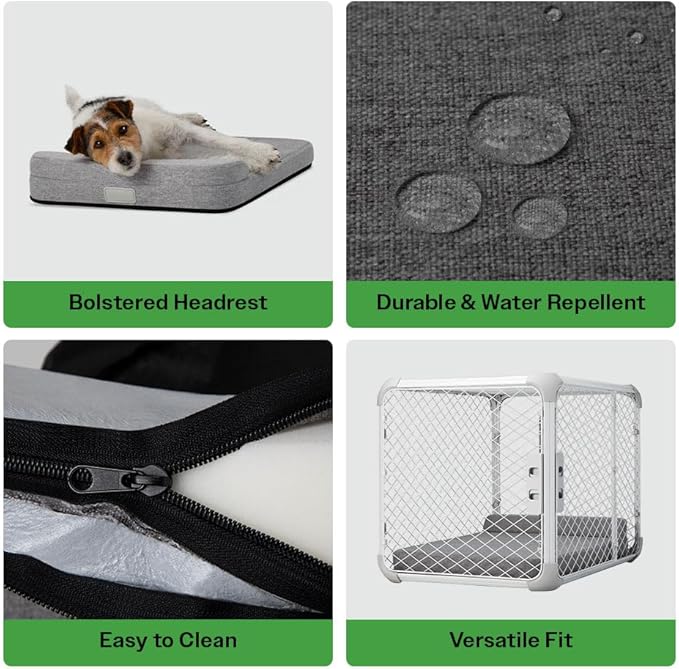 Diggs Bolstr Orthopedic Dog Bed with Headrest - Dog Crate Bed for Evolv Crate & Other Standard Pet Kennels - Durable & Comfortable - (Intermediate)