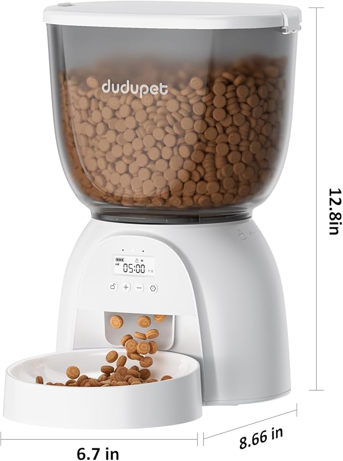 5L/21 Cup Automatic Cat Feeder, Timed Cat Food Dispenser, Automatic Pet Feeders Up to 6 Meals 1-20 Portion, Dual Power Supply Cats Feeder with Stainless Steel, Pet Dry Food Dispenser for Cats & Puppy