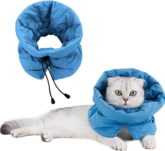 Cat Recovery Collar, Soft Adjustable Cone for Cats and Kittens, Lightweight Waterproof Elizabethan Collar for After-Surgery Care, Prevent Licking and Scratching, Neck Protector for Pets（Lake Blue,M）