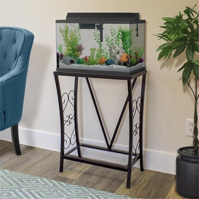 MAKLAINE Traditional Steel 10 Gallon Metal Aquarium Stand in Black