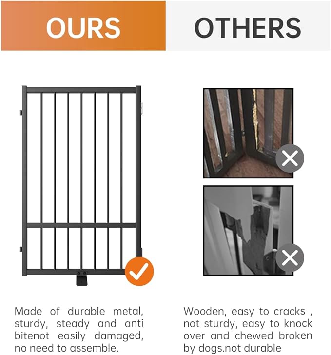 Full Metal Freestanding Dog Gate with Door, 32''Height Foldable Pet Dog Fence for Indoor & Outdoor, 4 Panels Extra Wide Free Standing TallDog Gates for Doorways,House,Stairs,Porch,Deck,Yard