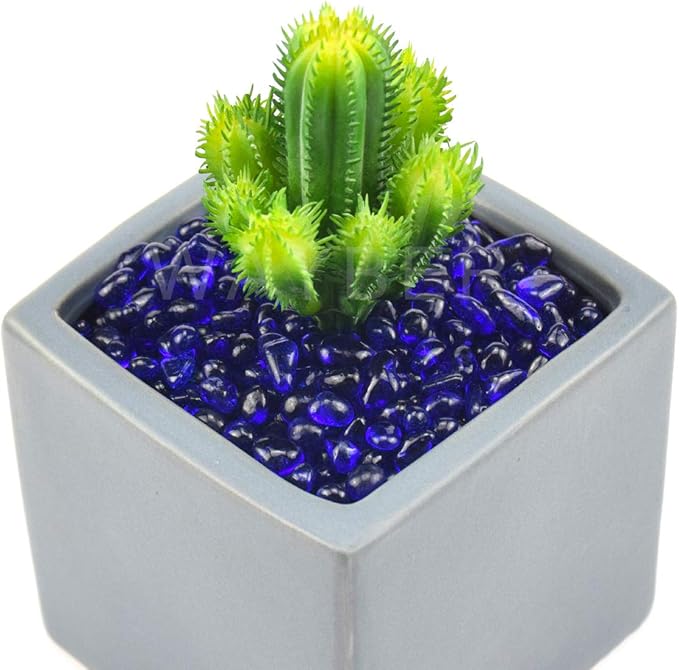 WAYBER Glass Stones, 1Lb/460g Irregular Sea Glass Pebbles Non-Toxic Artificial Gemstones for Gem Display/Vase Filler/Terrarium Flowerpot Aquarium Turtle Tank Decoration, Dark Blue