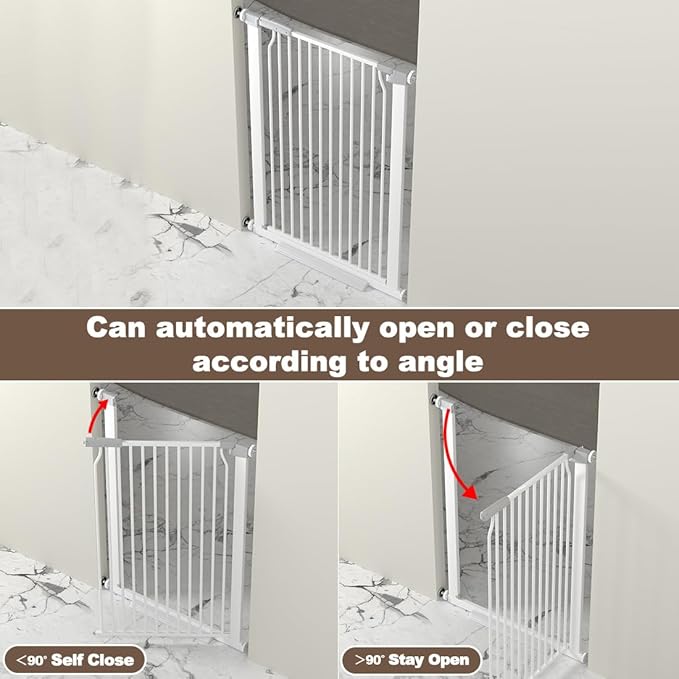 41" Extra Tall Cat Gate for Doorway, 49.2-54.7 Metal Pet Baby Safe Gate, Extra Wide Pressure Mounted Child Door with Expansion Kit, No Drilling No Climb Cat Fence Indoor, Tall Dog Gate, White