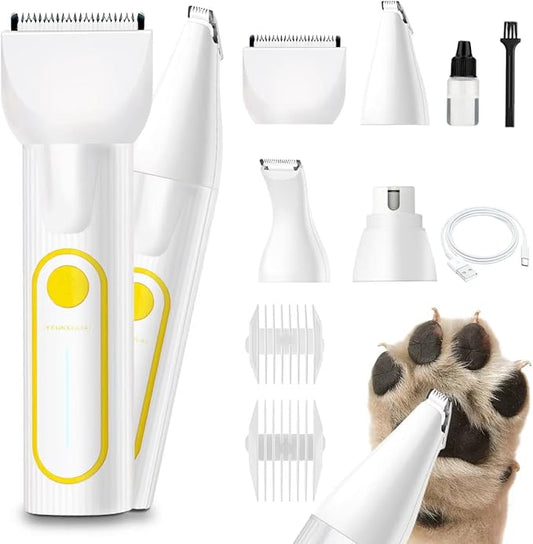 Dog Clippers Grooming Kit, 4-in-1 Low-Noise Dog Paw Trimmer, Shaver, Nail Trimmer and Nail Grinder 2025 New Electric Cordless Pet Grooming Kit